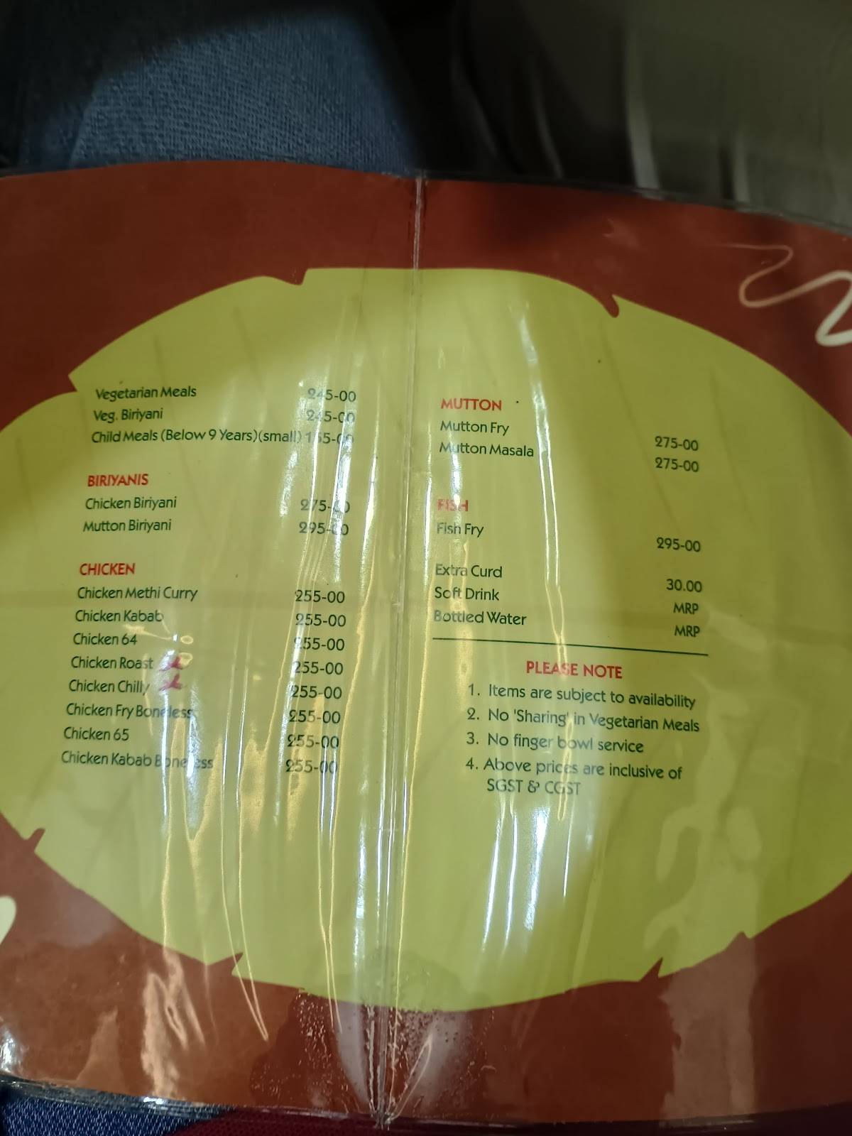 Hotel RRR Mysore menu