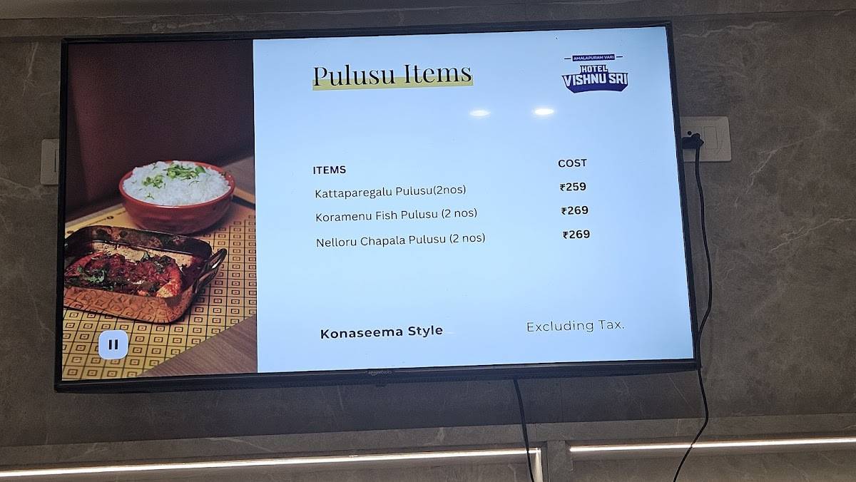 Hotel Vishnu Sri menu