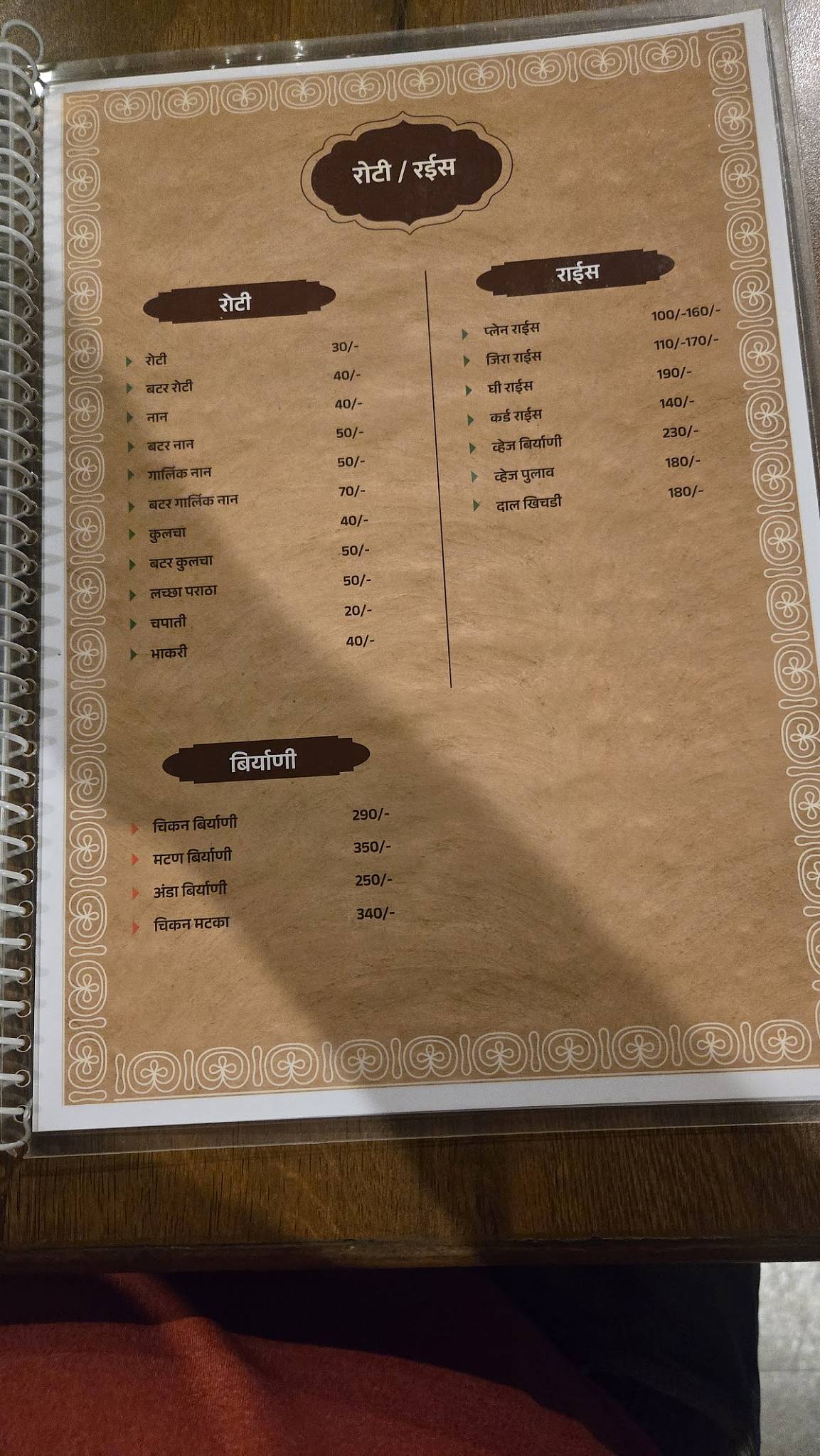Hotel Wada, Kolhapur menu