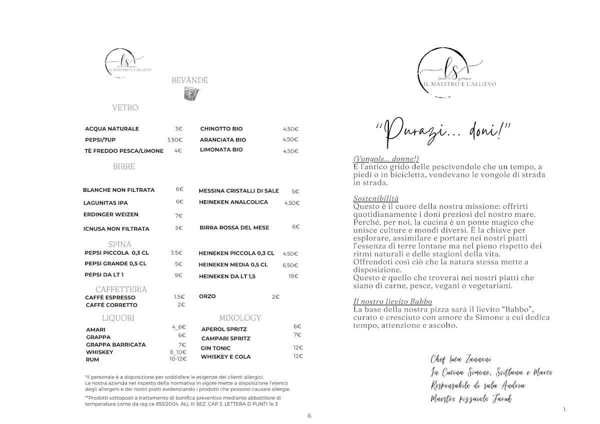 Menu di Il Maestro e l'Allievo 