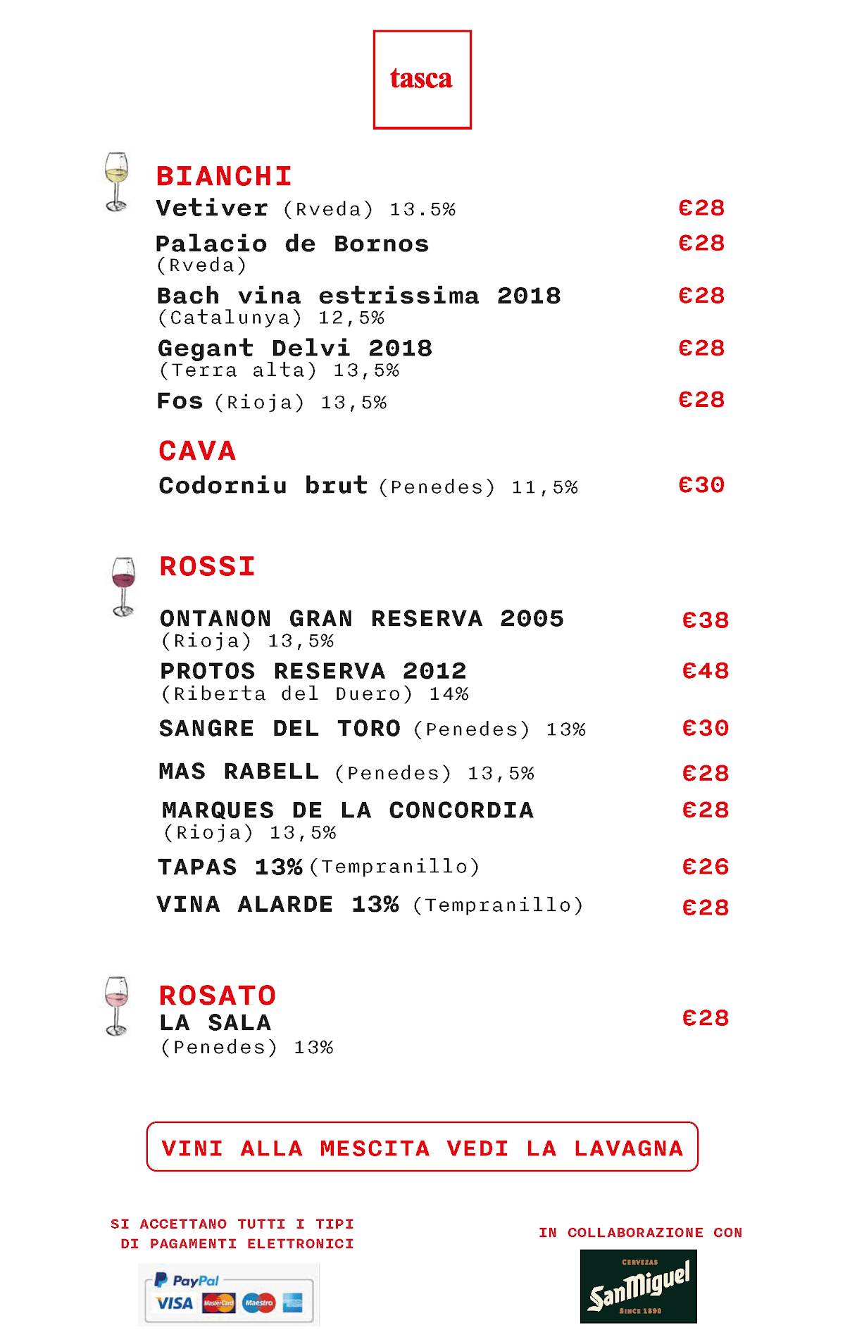 Menu di Il Tasca Milano 