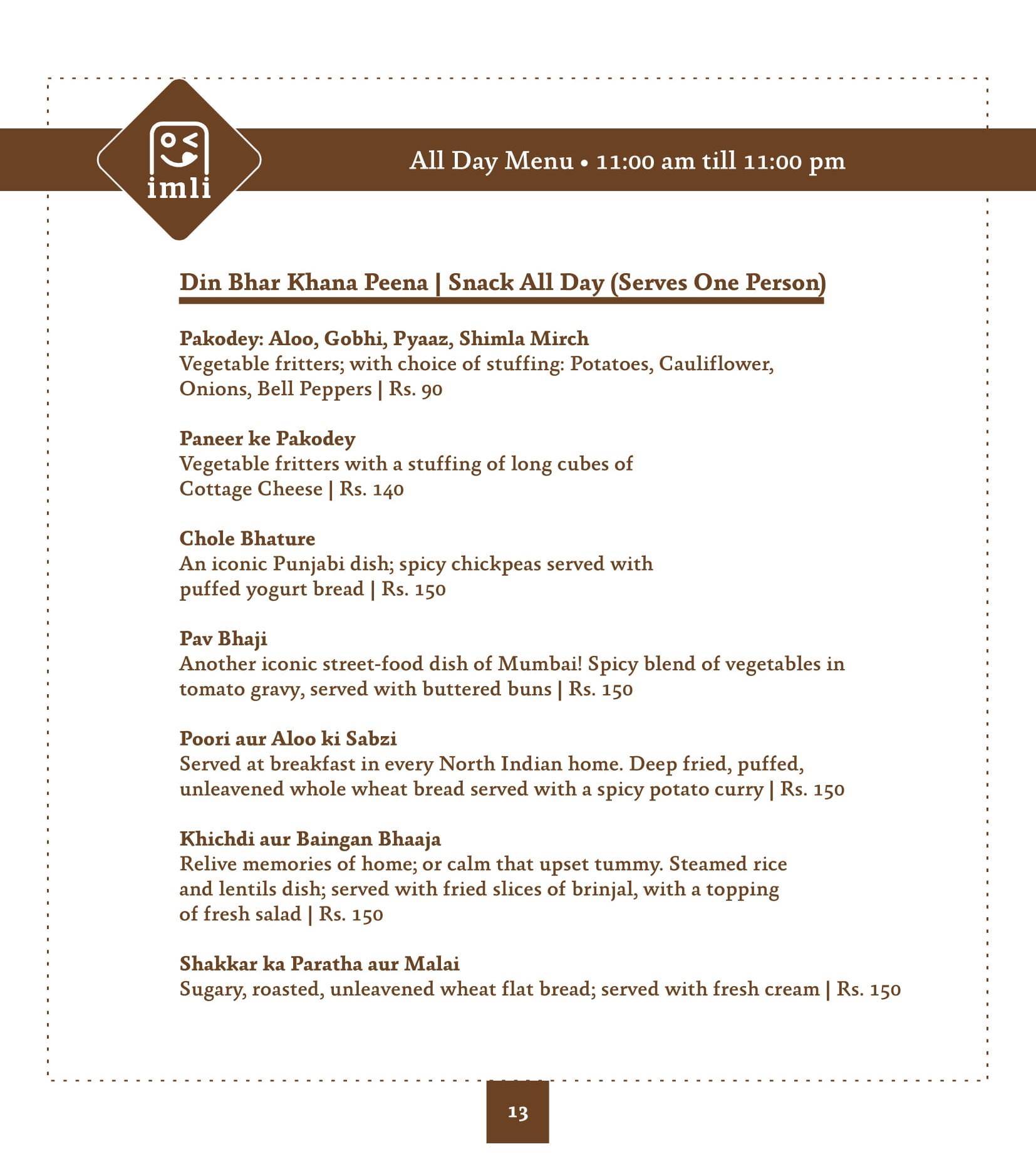 Imli Cafe & Restaurant menu