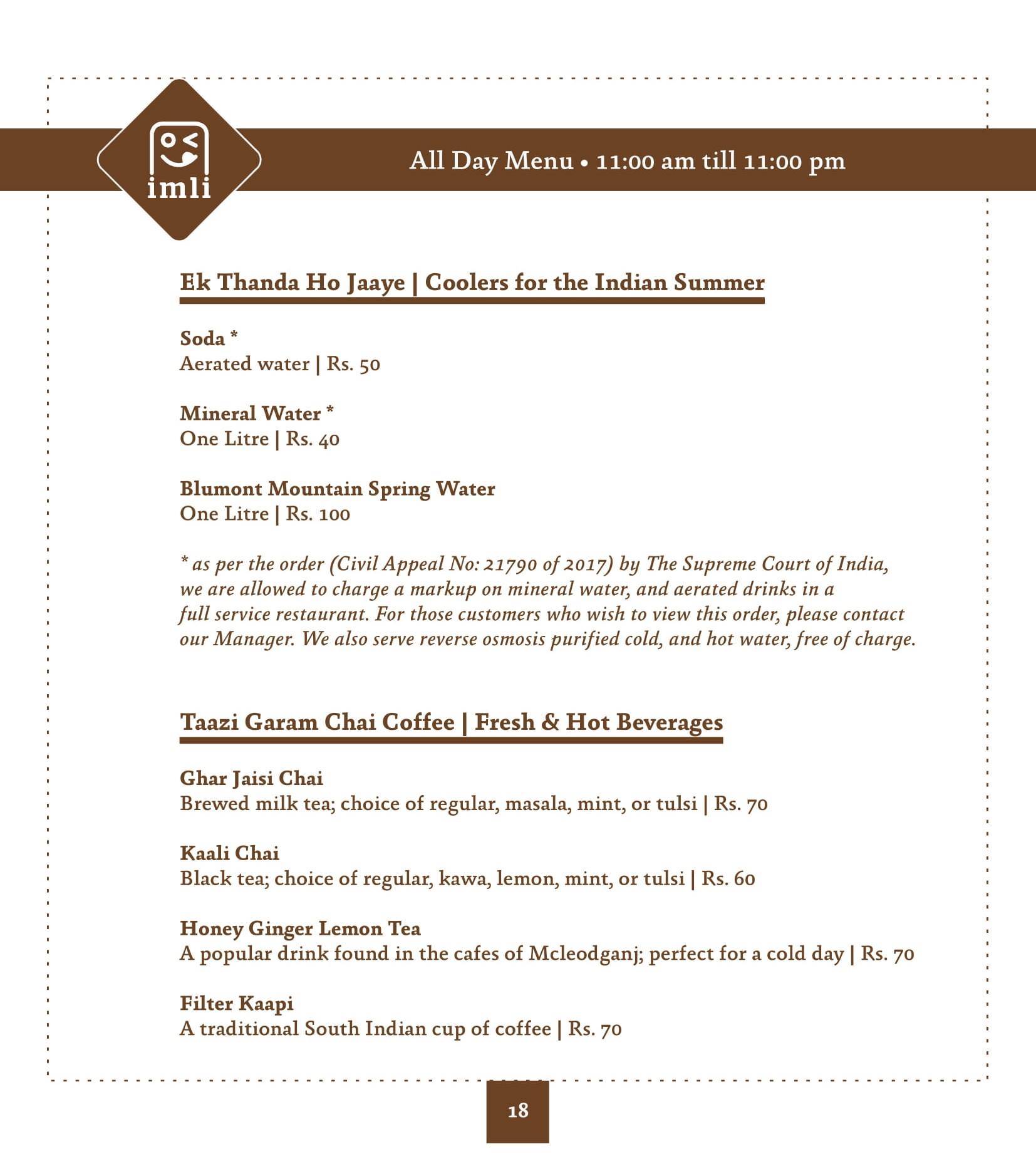 Imli Cafe & Restaurant menu