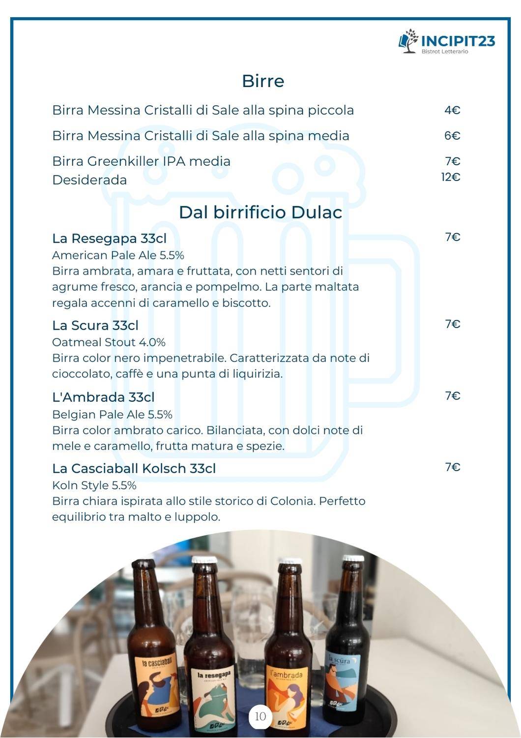 Menu di Incipit23 Bistrot Letterario 