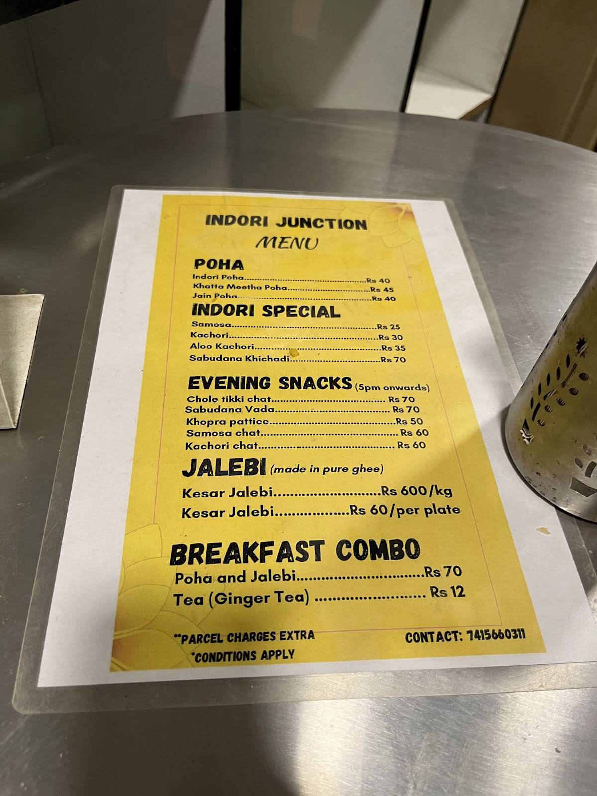 Indori Junction menu