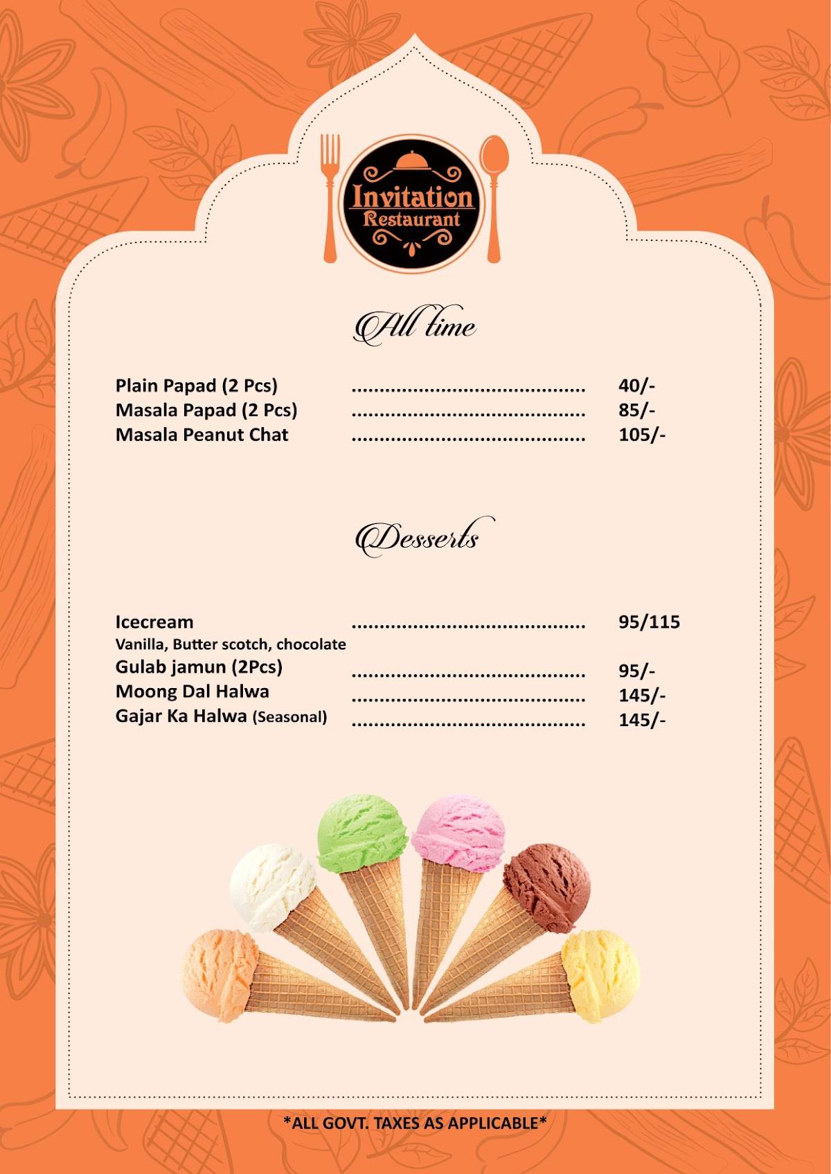 Invitation Restaurant menu