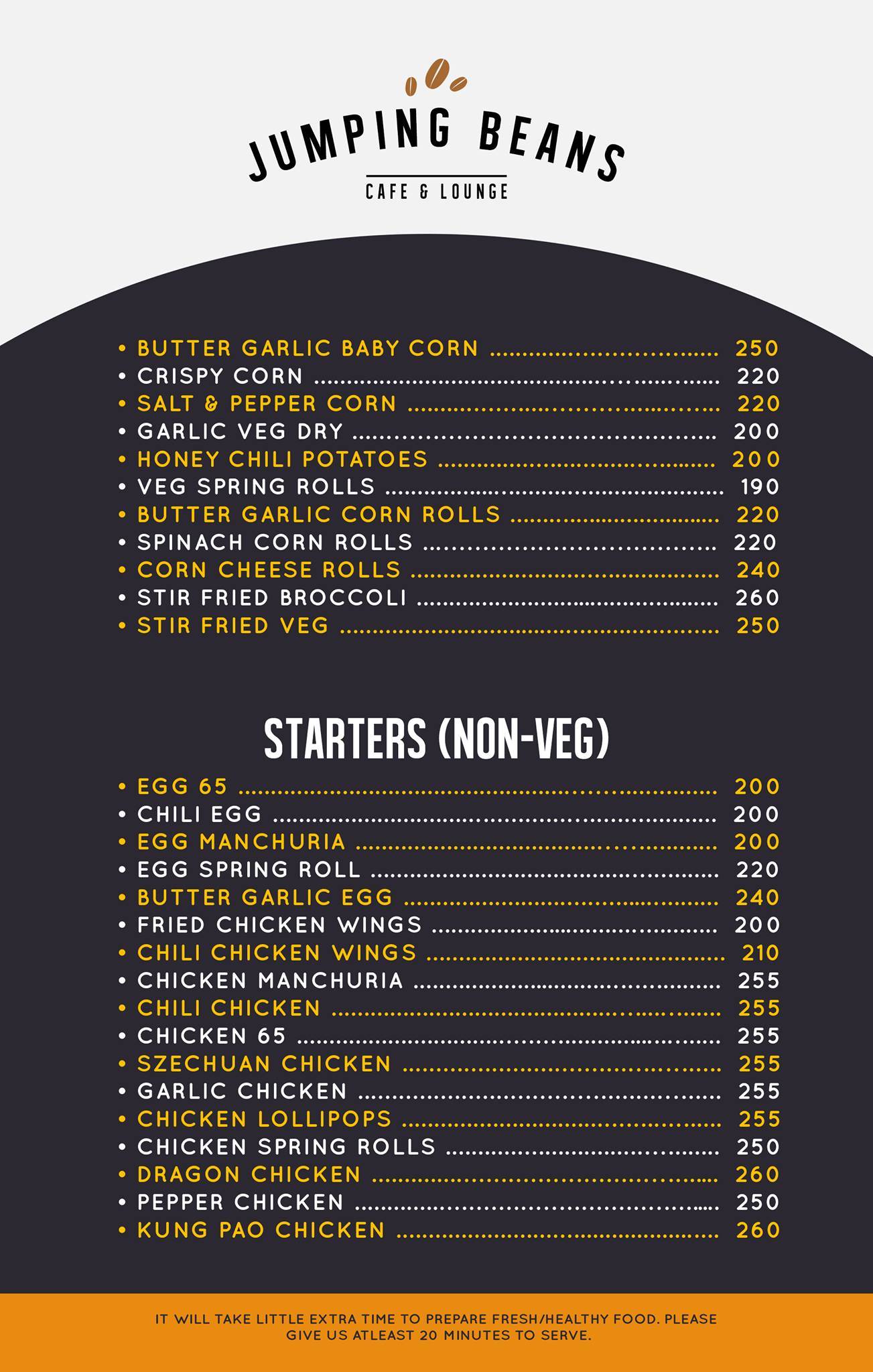 Jumping Beans menu
