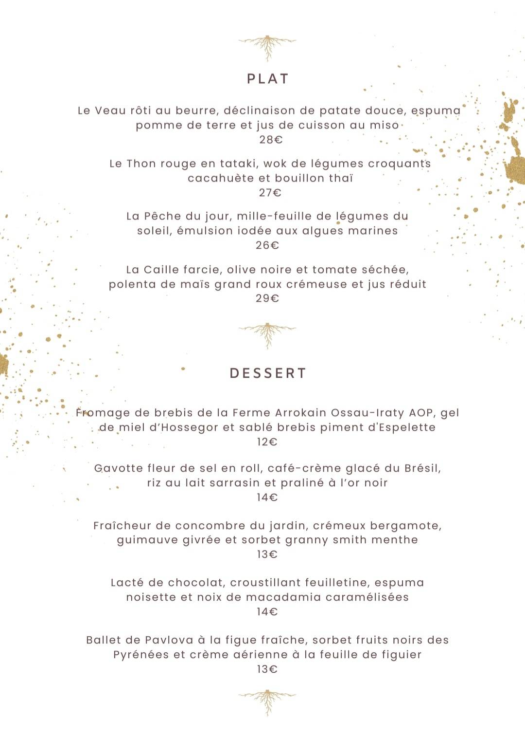 Menu de Restaurant Capbourrut Ustaritz