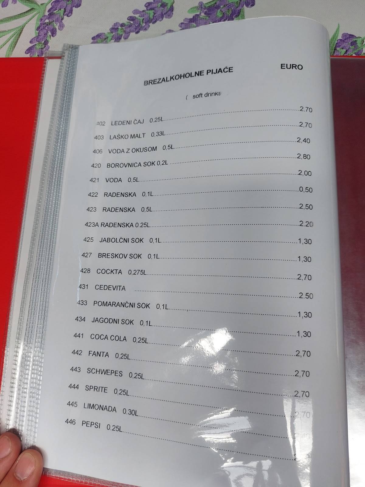 Menu di Kitajska Restavracija Zmajeva Vrata, ZHIFU 