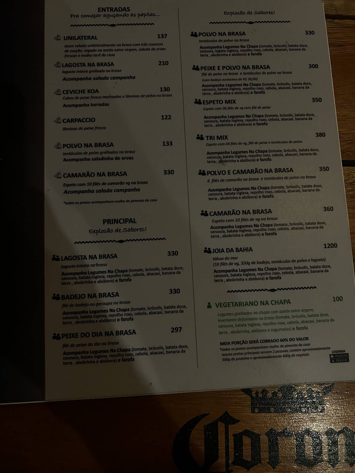 Koa Píer Restaurante cardápio