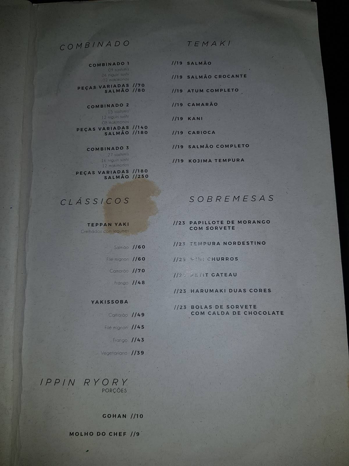 Koji: Culinária japonesa, Rodízio, Sushi, Sashimi, Temaki, Delivery, Asa Sul cardápio