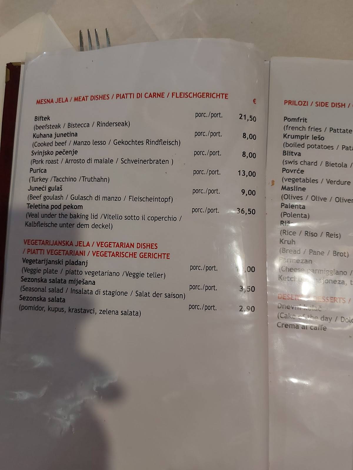 Menu di Konoba Fiume 