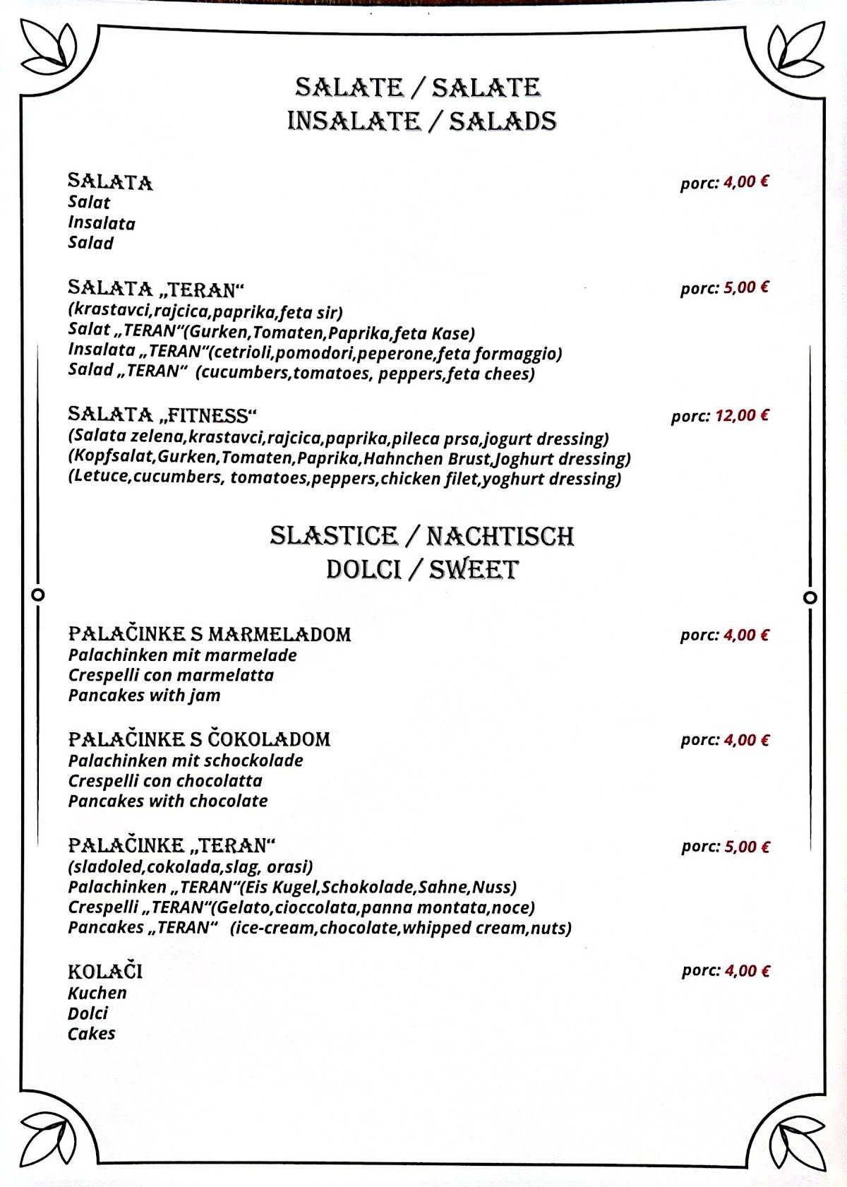 Menu di Konoba Teran 