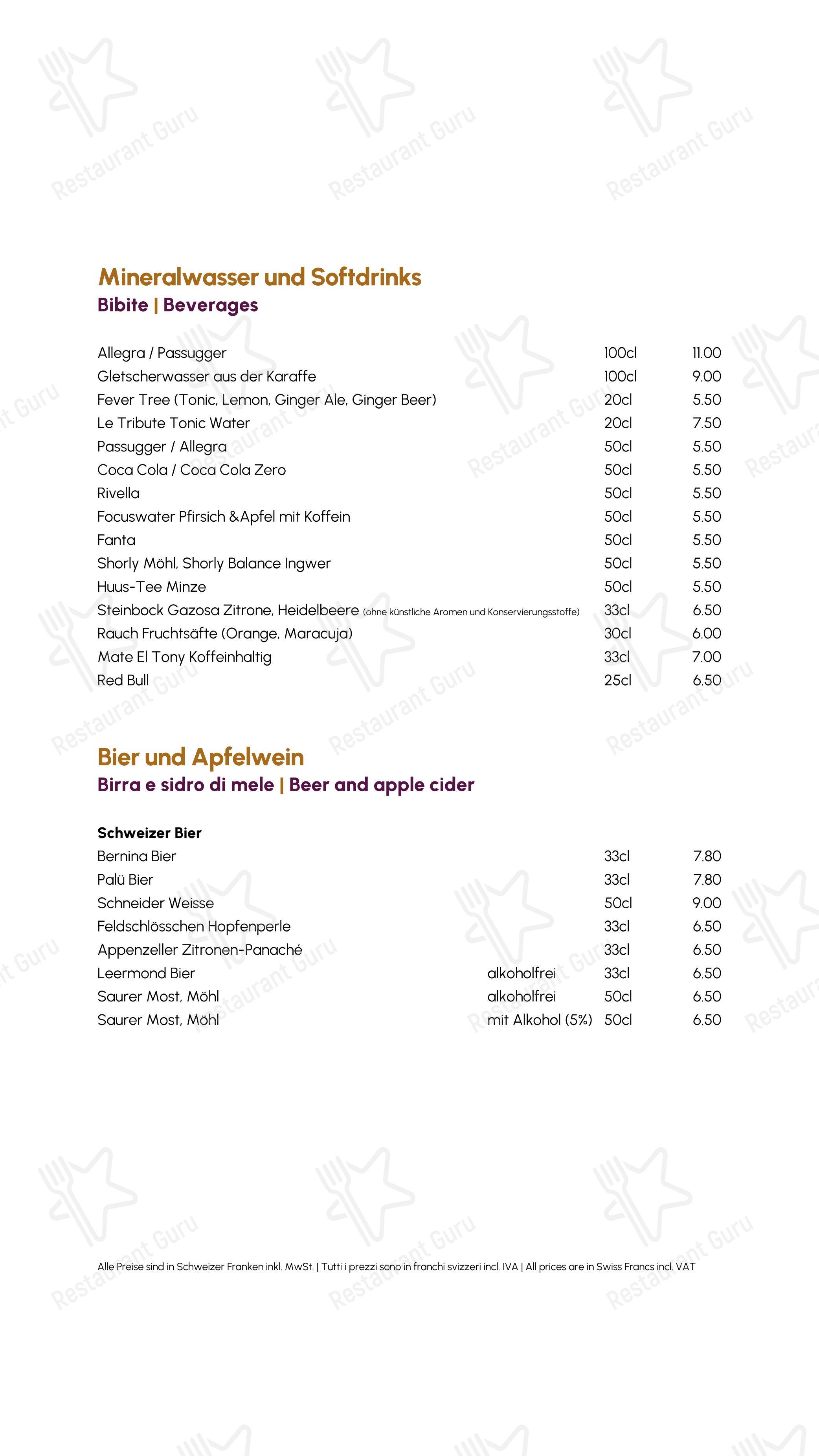 菜单 per Restaurant Kuhstall in Sils im Engadin/Segl