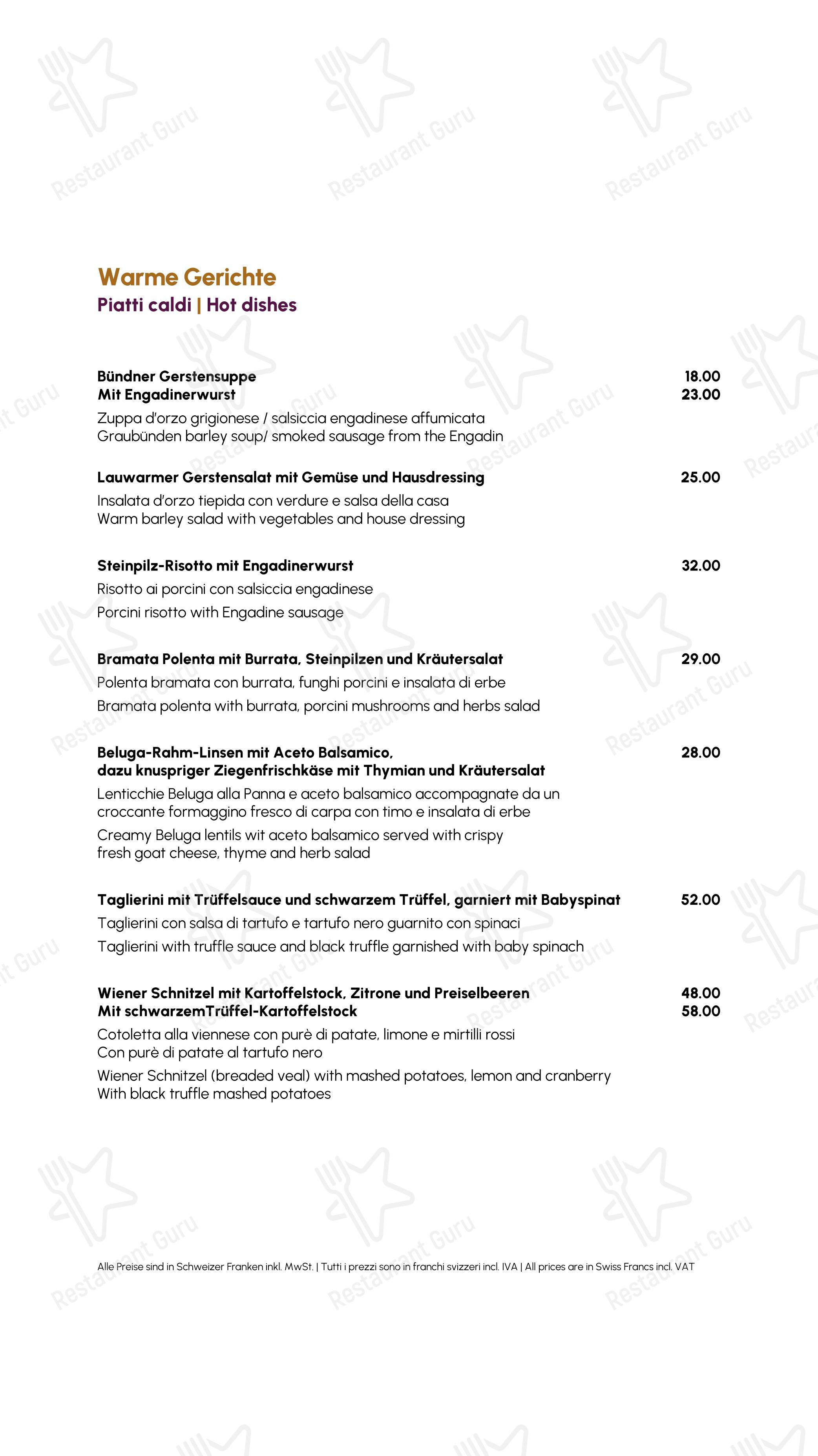 Restaurant Kuhstall in Sils im Engadin/Segl - Menu