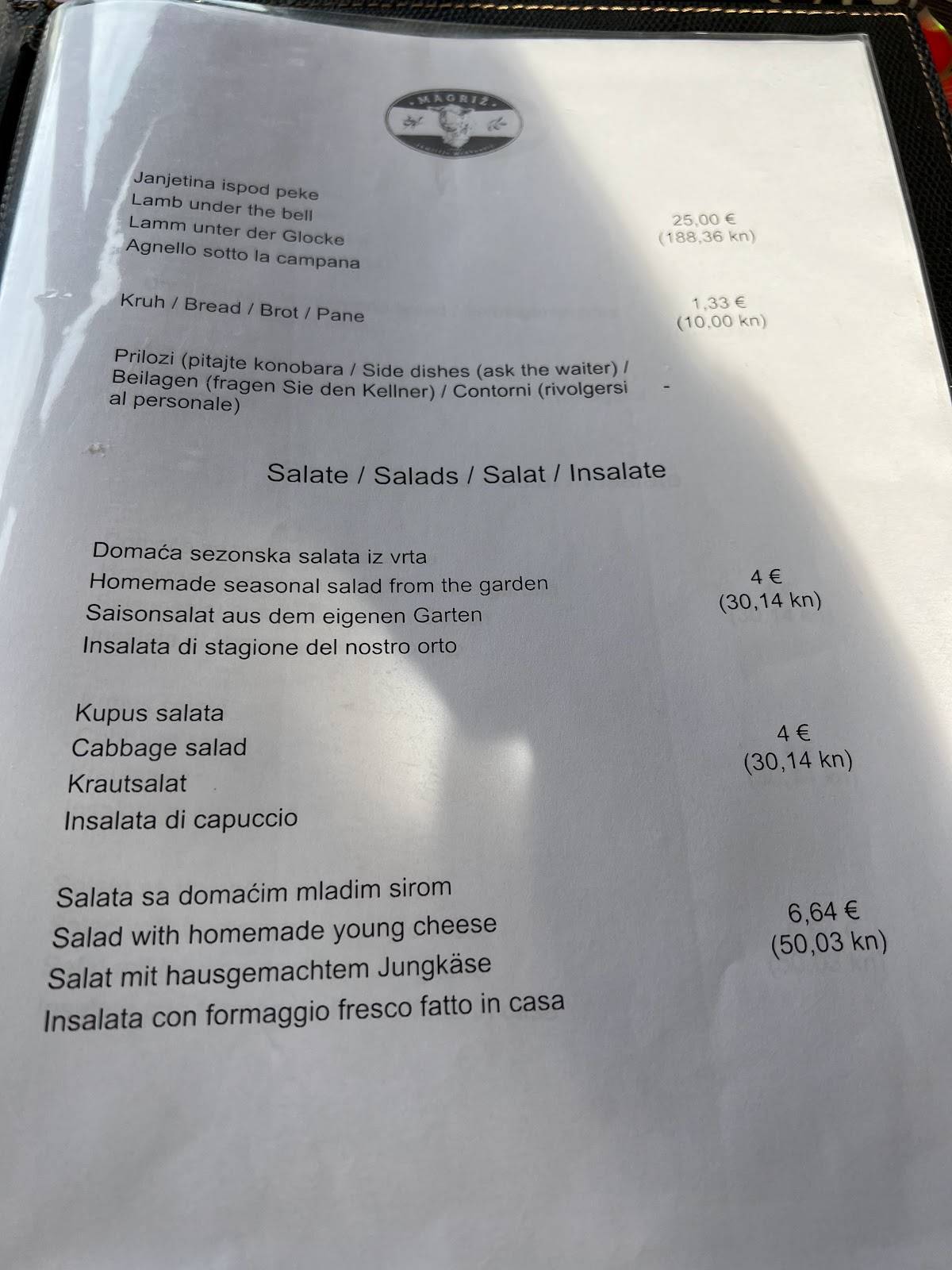 Menu di KUŠAONA MAGRIŽ Vesna Mrakovčić 