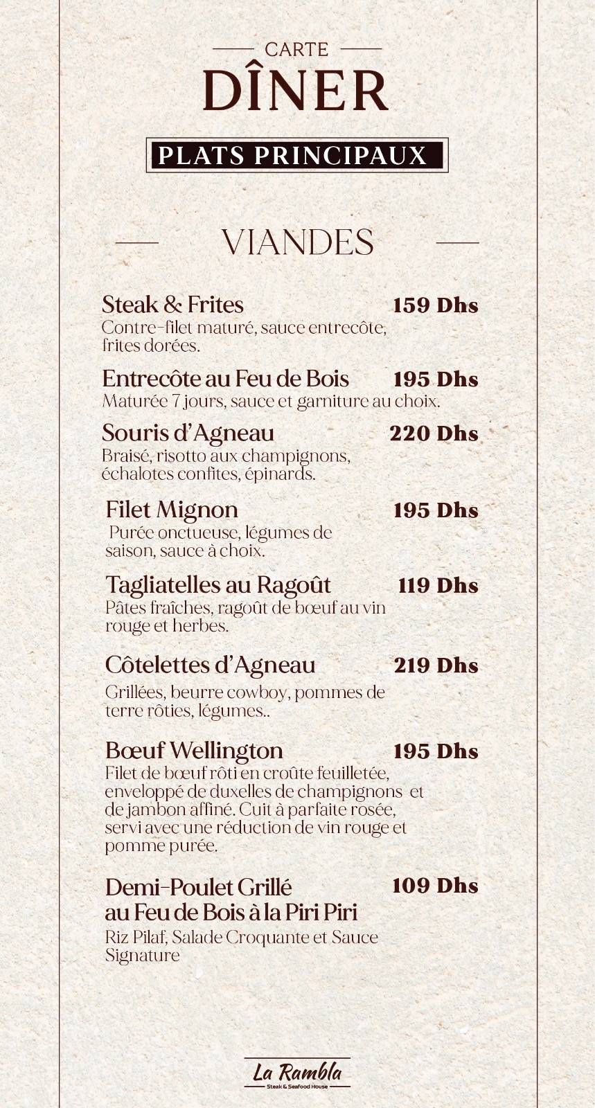 Menu de LA RAMBLA RABAT