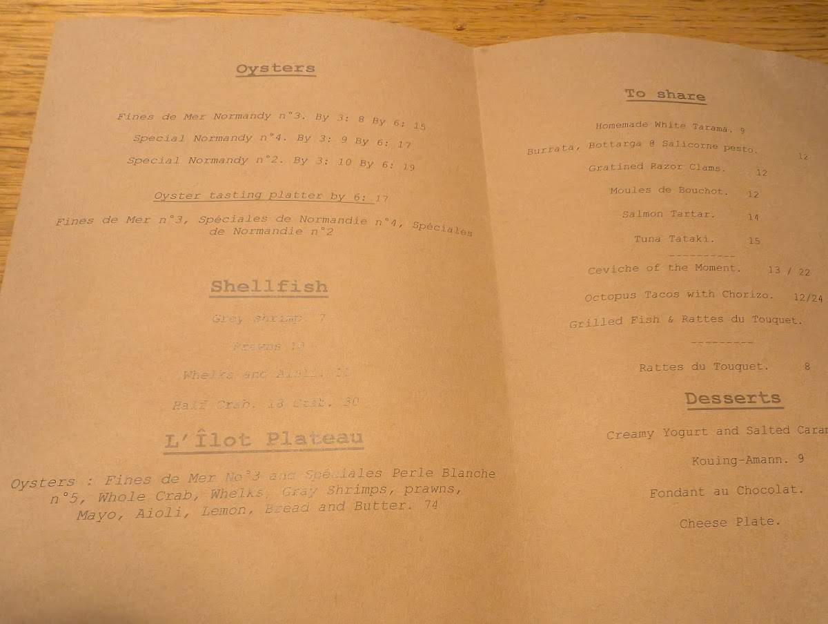 Menu de L'Îlot