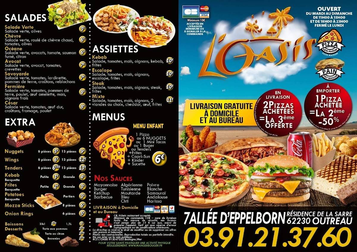 Menu de L’Oasis Pizzeria Kebab