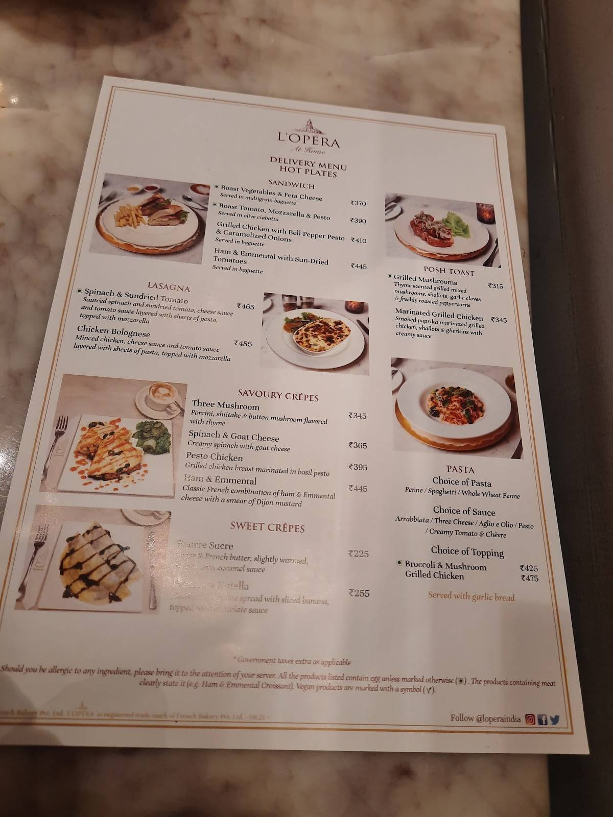 L’Opéra Basant Lok menu
