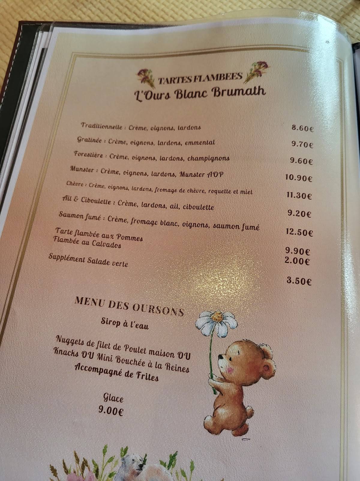 Menu de Restaurant L'Ours Blanc