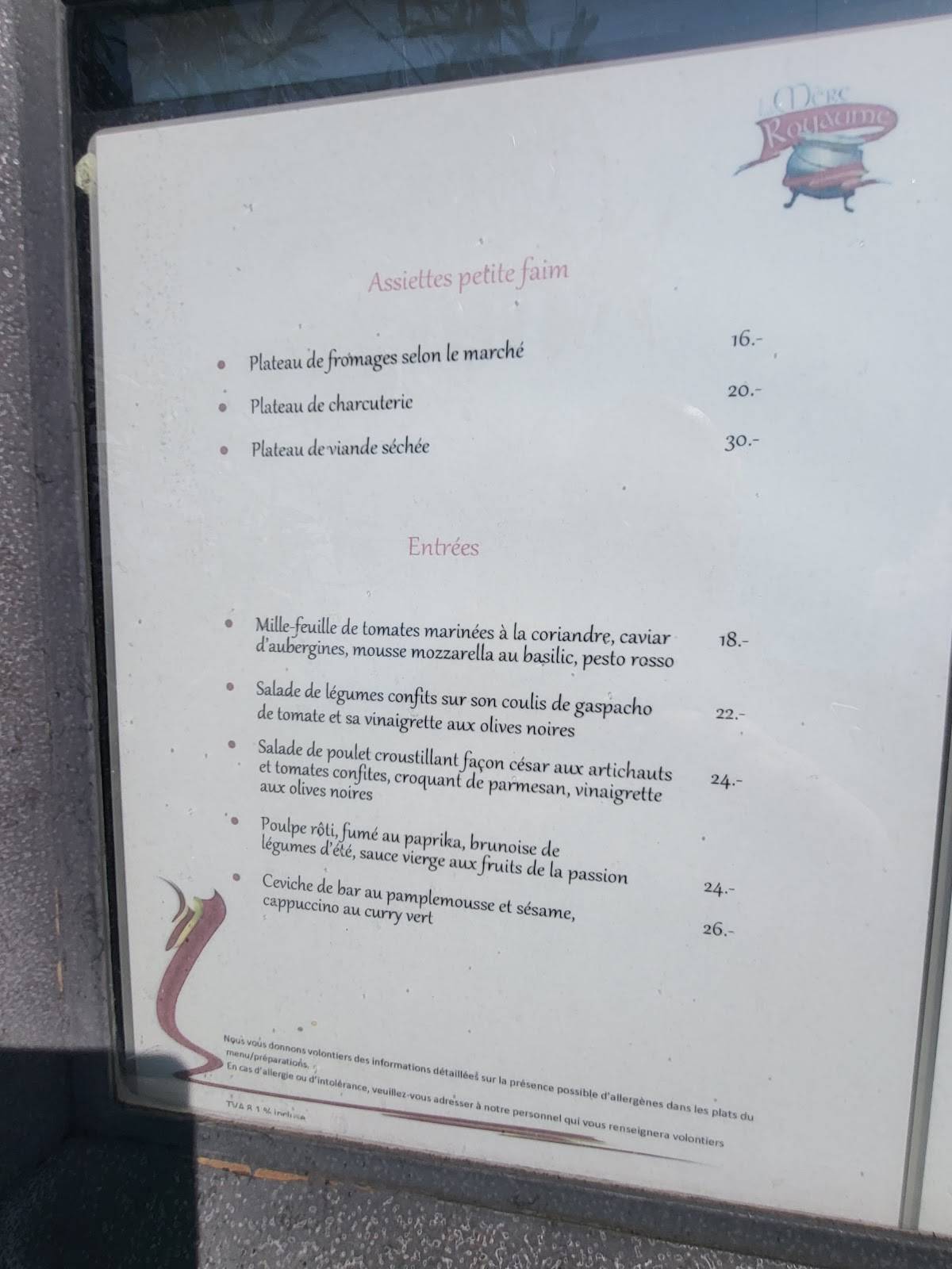 Menu di La Mère Royaume 