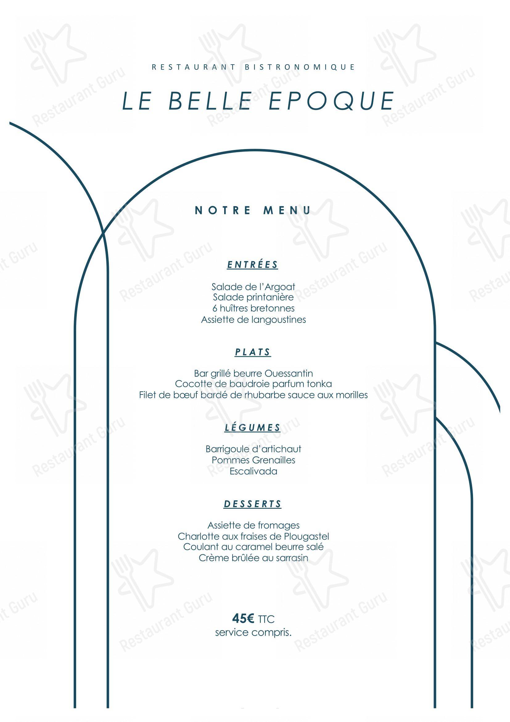 Menu au Belle Époque restaurant, Crozon