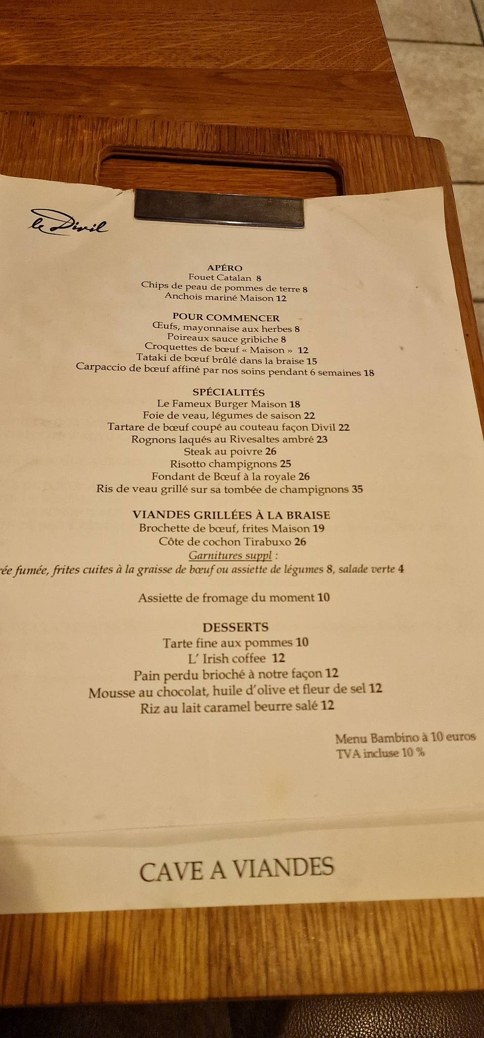 Menu de Restaurant Le Divil