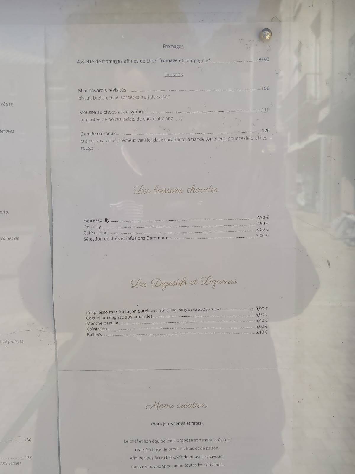 Menu de Restaurant Le Parvis