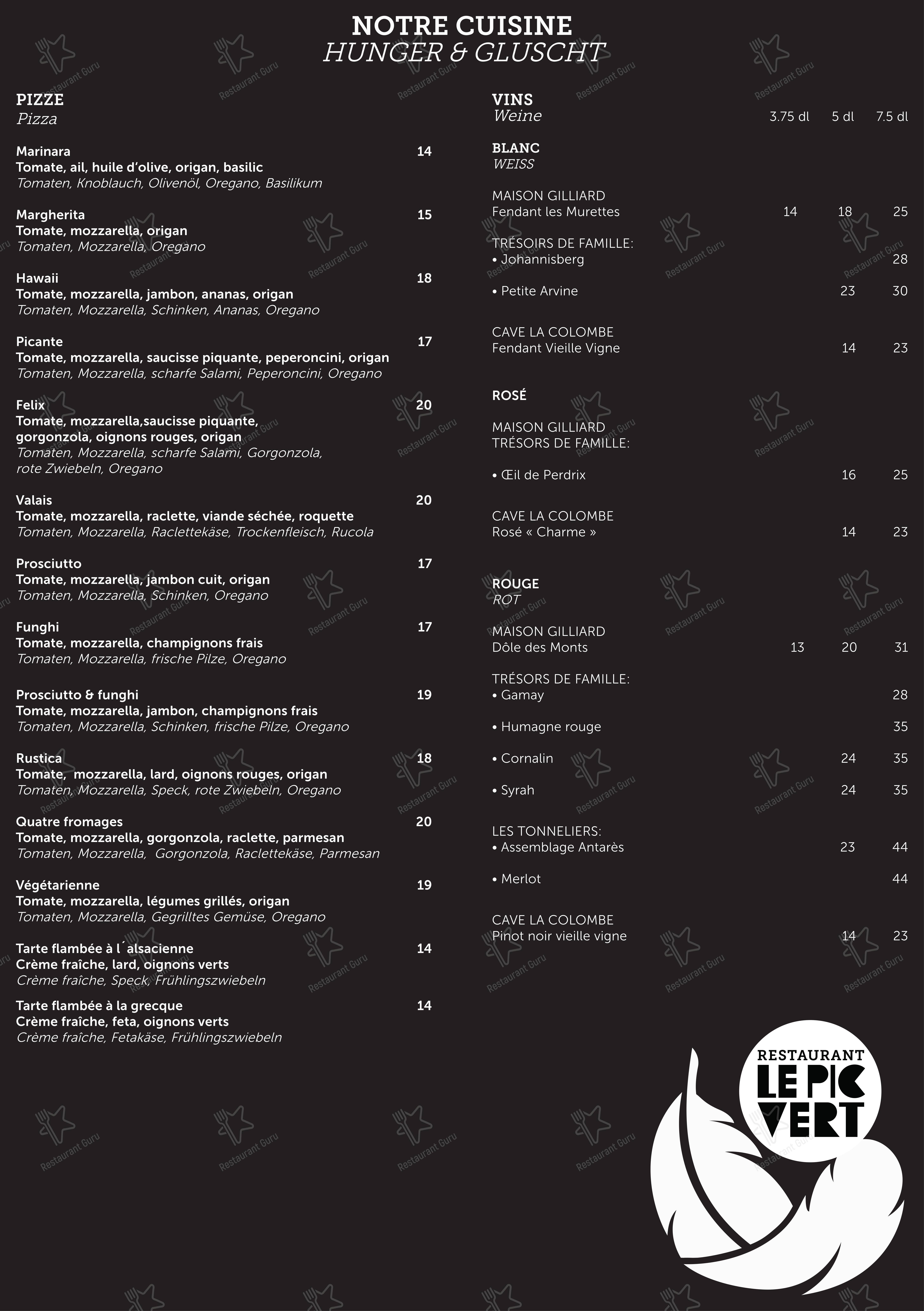 Menu bar pour Restaurant Le Pic Vert restaurant