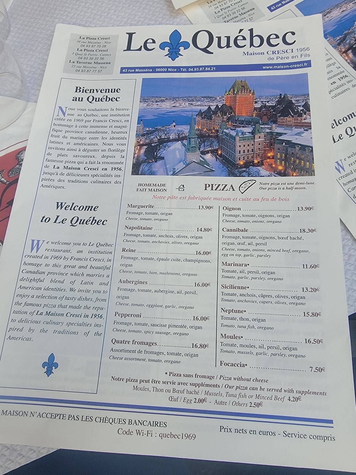 Menu de Le Québec