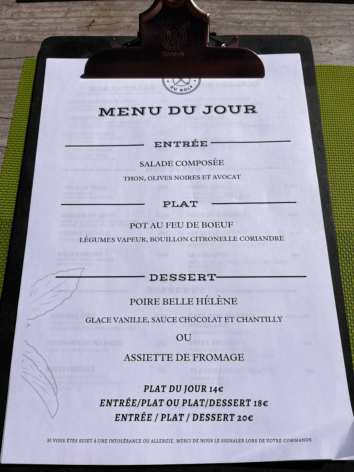 Menu de Le Restaurant Du Golf