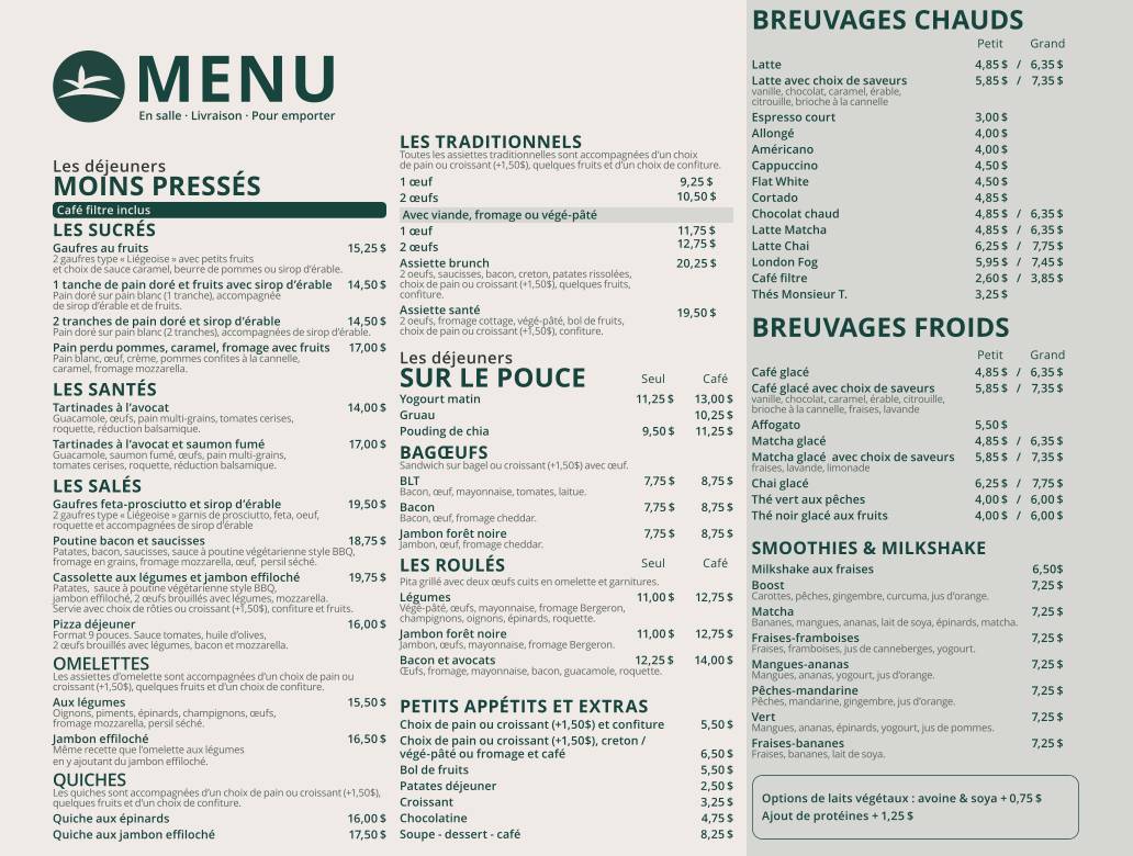 Menu de Le Subtil - Sandwicherie, Café et Déjeuner - Ste-Foy
