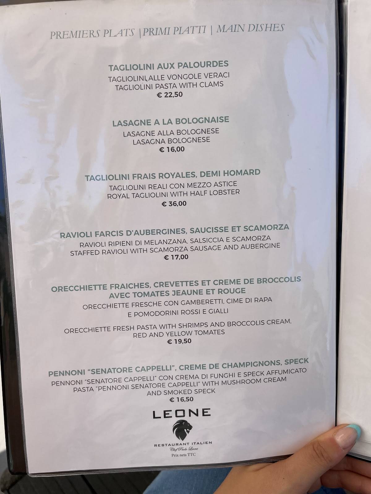 Menu de Léone