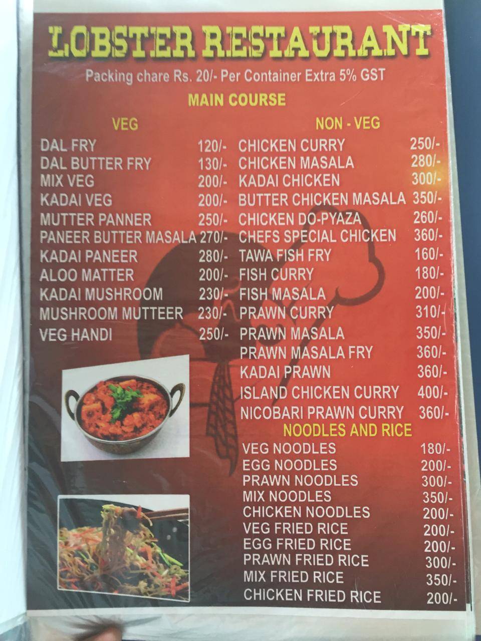 Lobster Restaurant menu