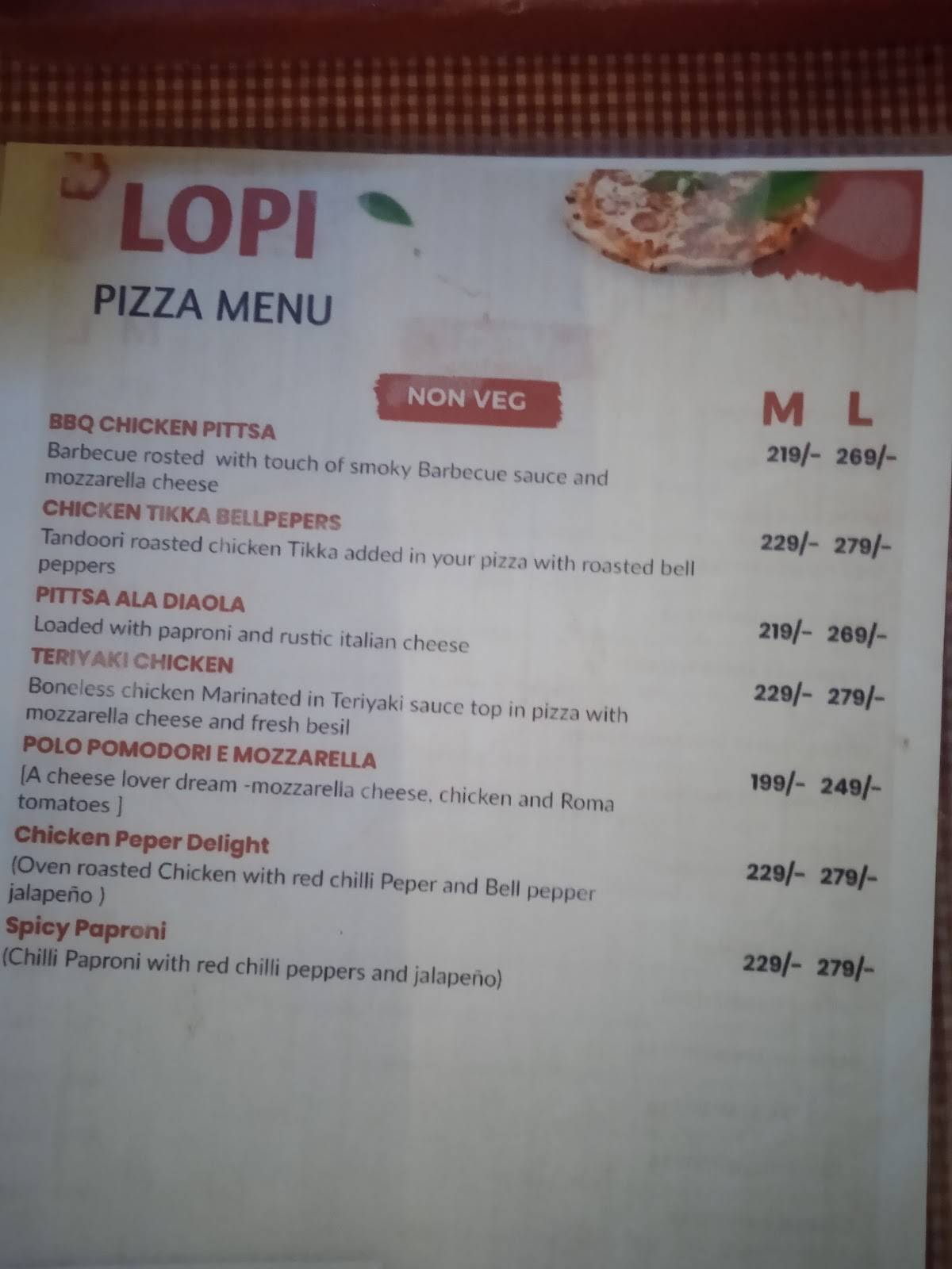 LOPI PIZZA -Authentic Wood Fired Neapolitan Pizza Seminary Hills Nagpur menu