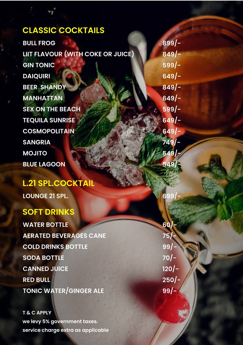 Lounge 21 Indore menu