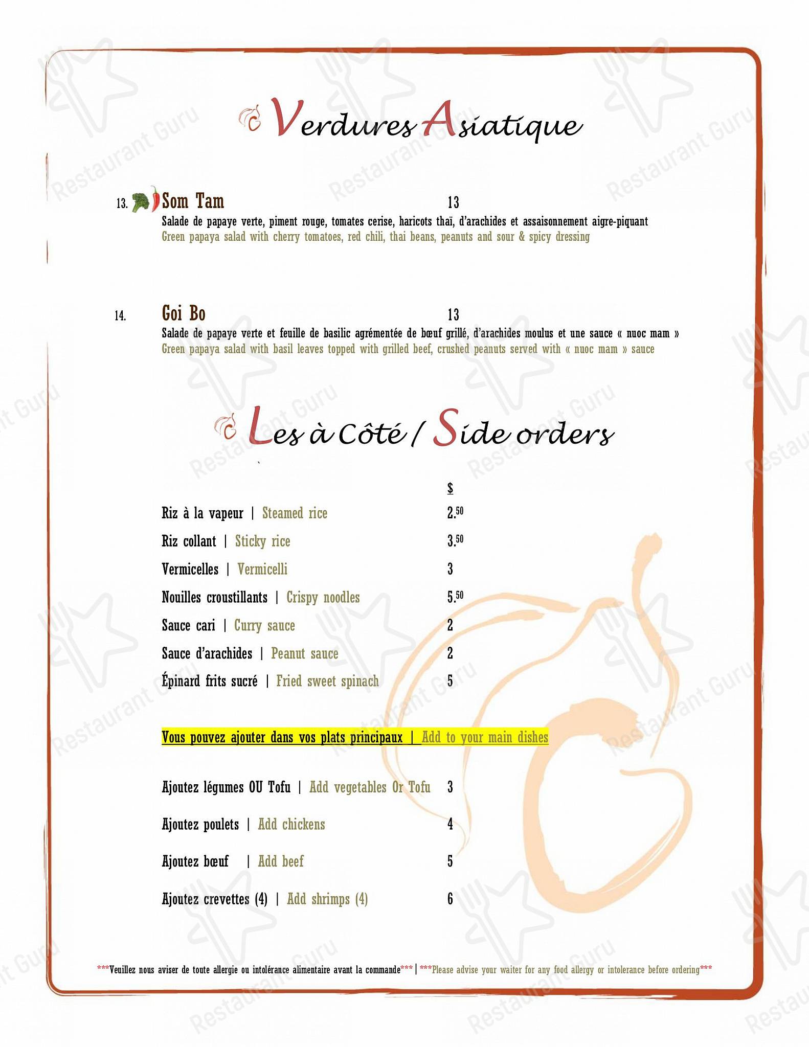 Menu pour Resto Lychee - Menu