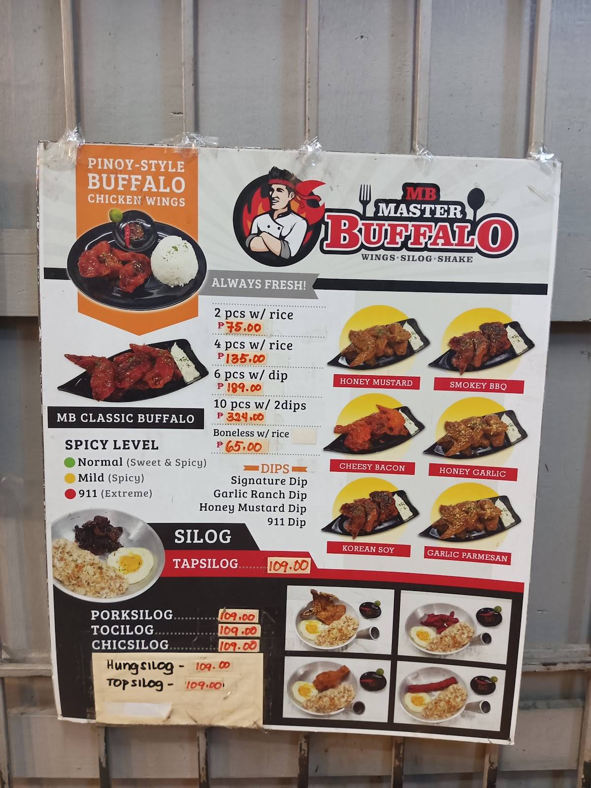 Menu at MASTER BUFFALO restaurant, Manila