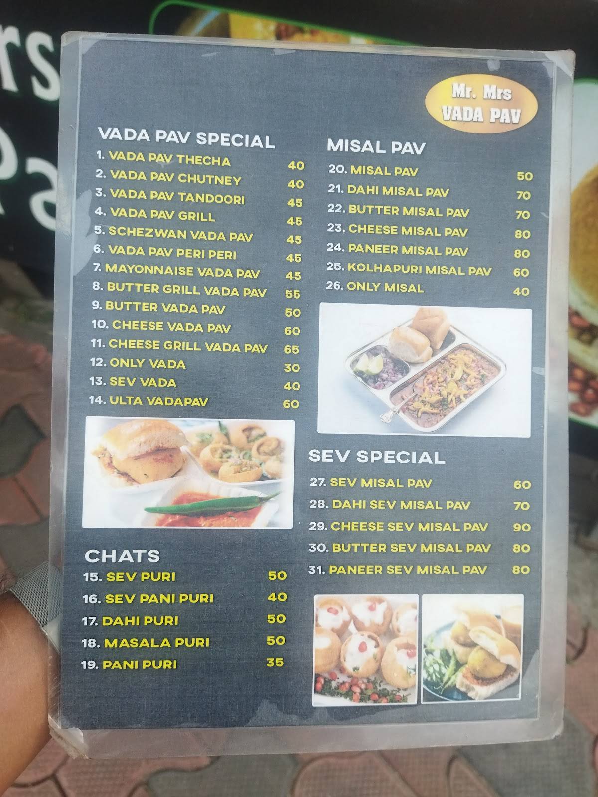 MR & MRS VADA PAV menu