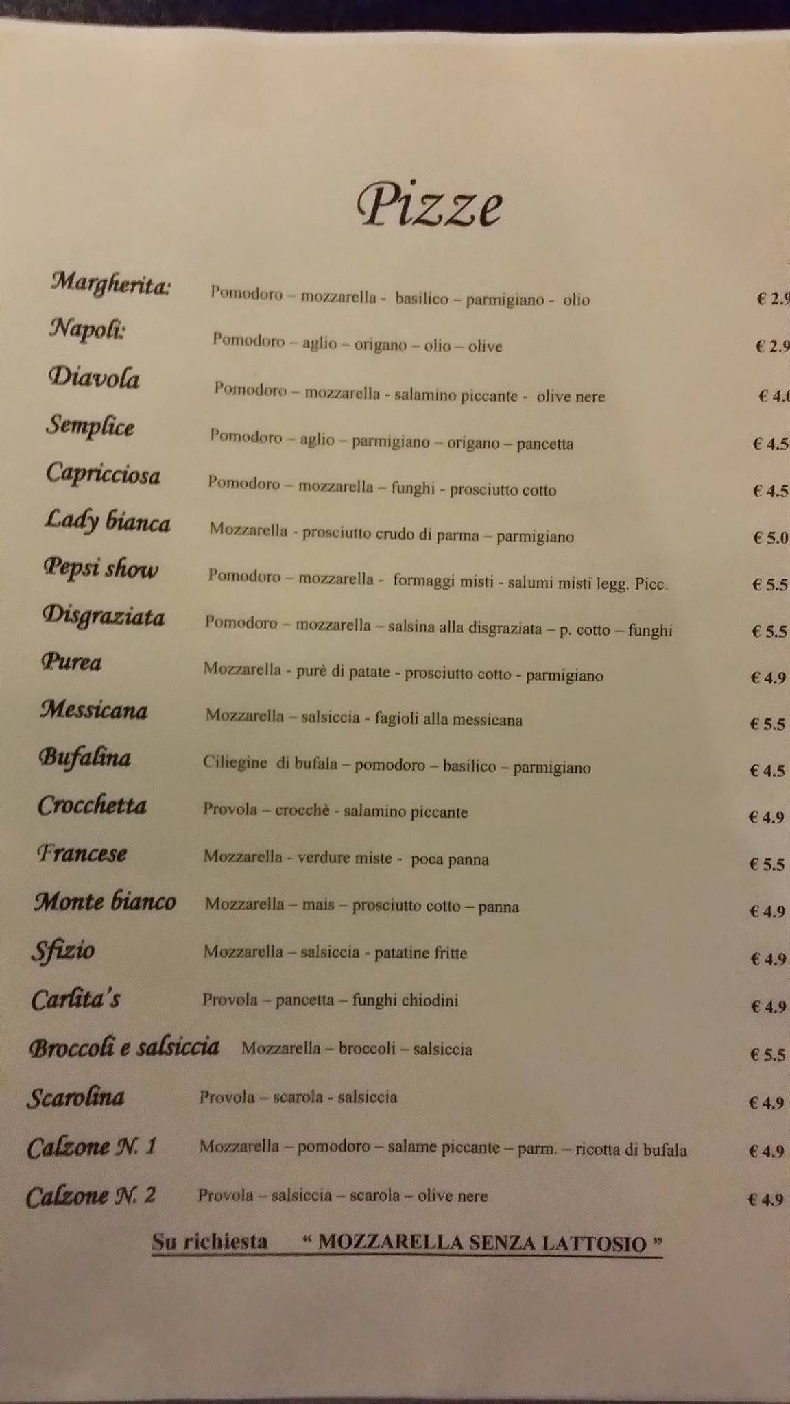 Menu di Madison - Pizza & Ristò 