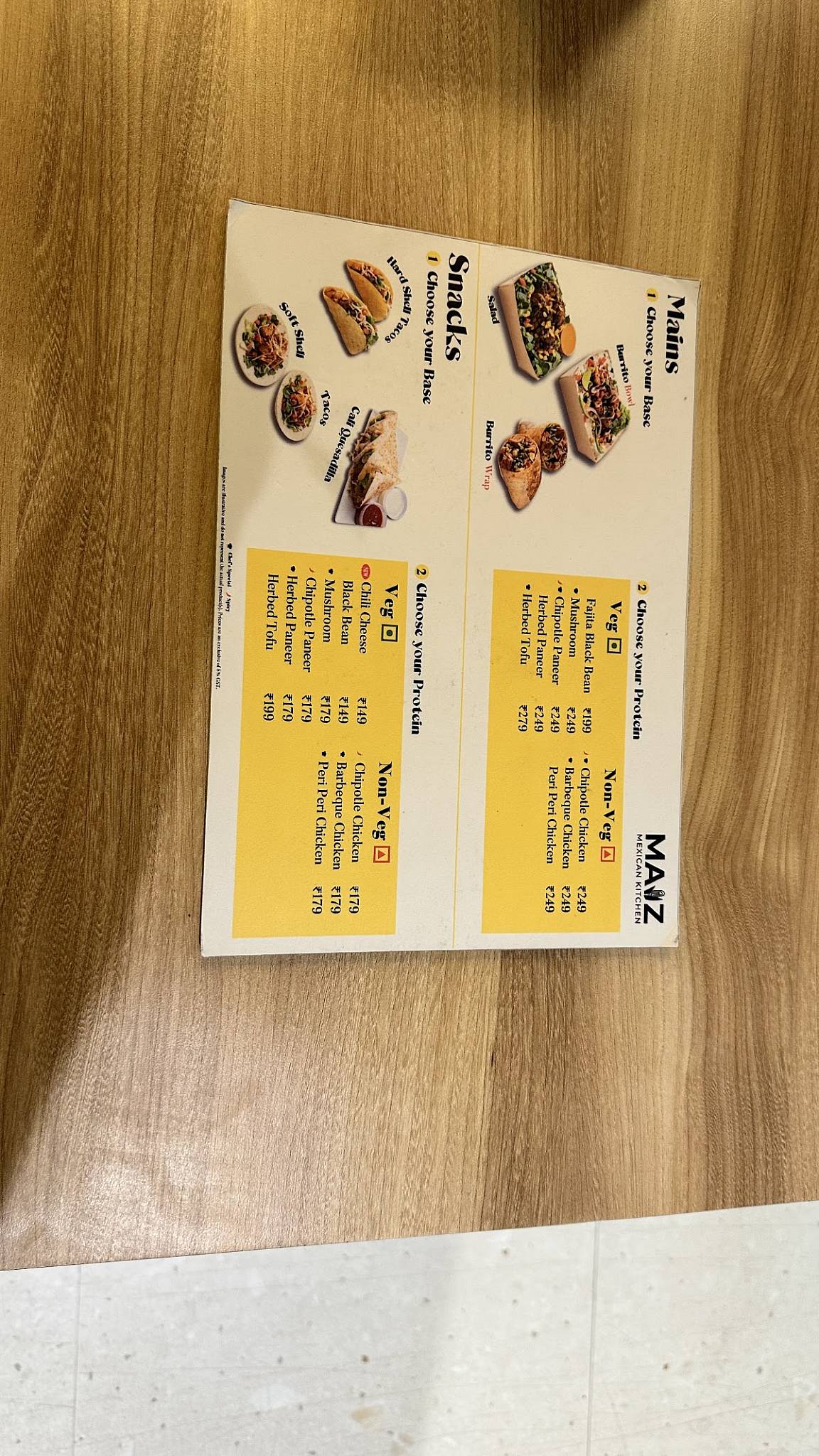 Maiz Mexican Kitchen Thane West menu