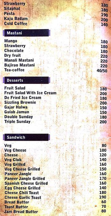 Manali Resto Bar menu