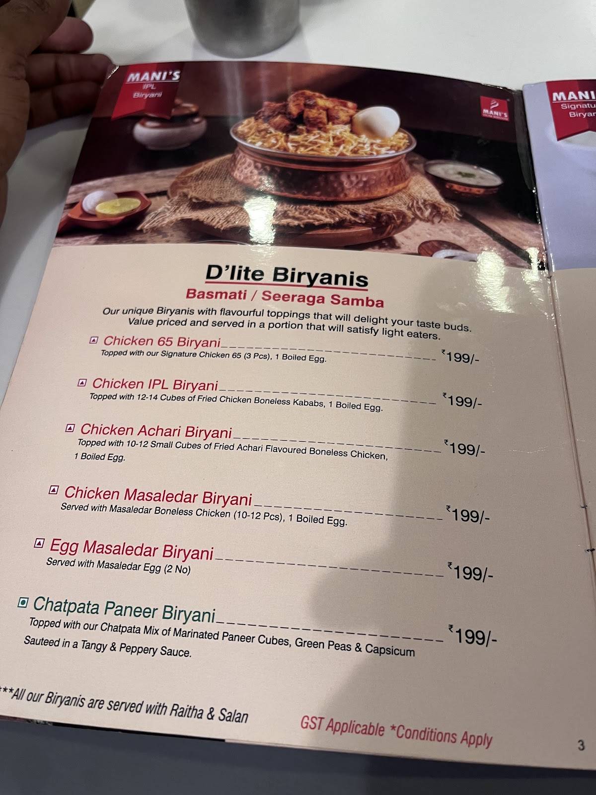 Mani's Dum Biryani - Thoraipakkam menu