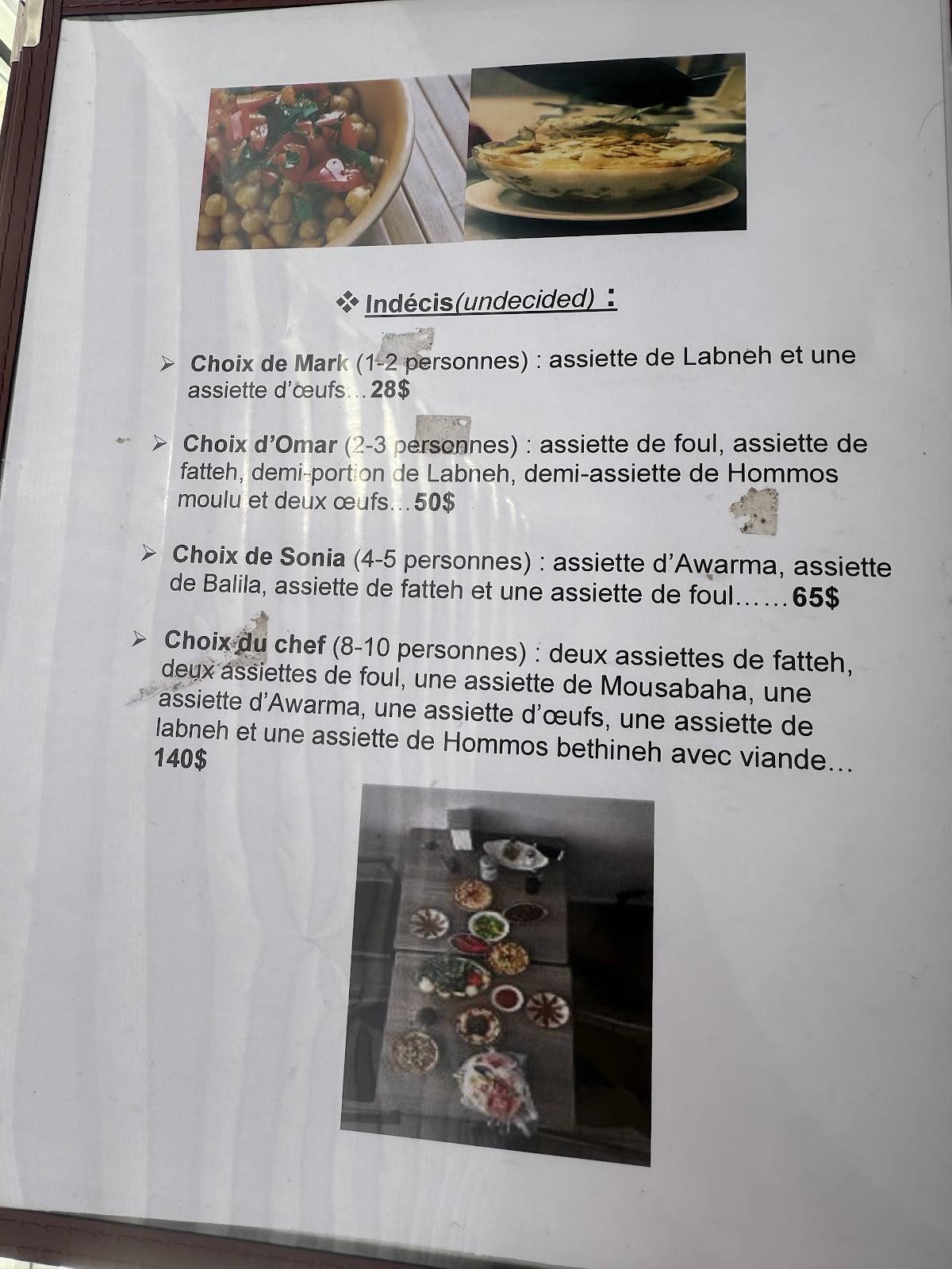 Menu de Marouch
