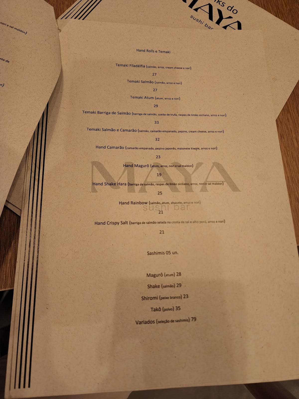 Maya Sushi Bar cardápio