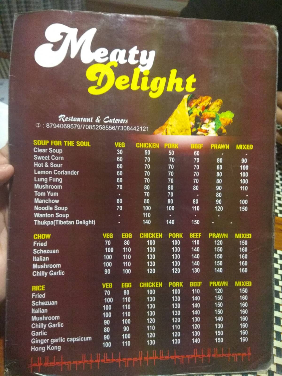 Meaty Delights menu