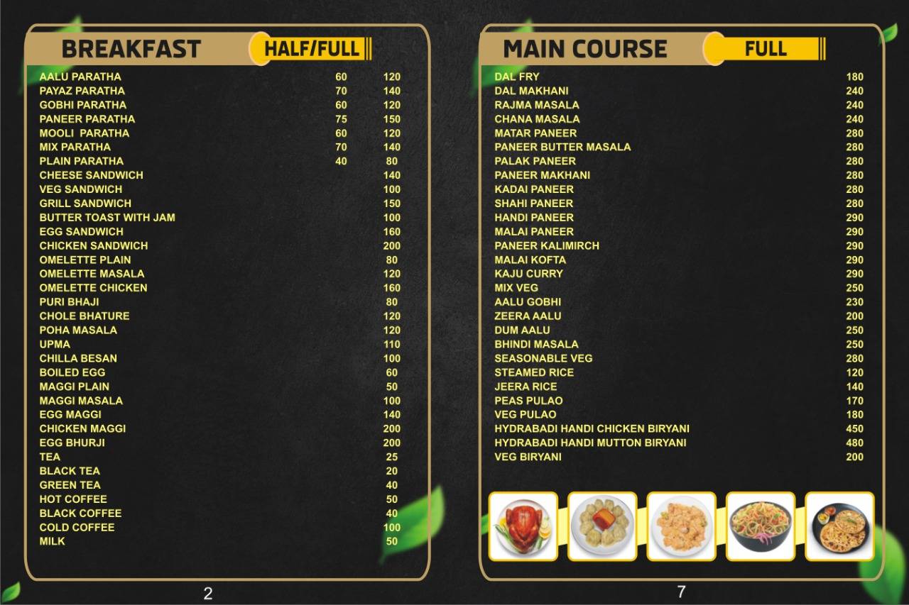 Midnight hotel and restaurant menu