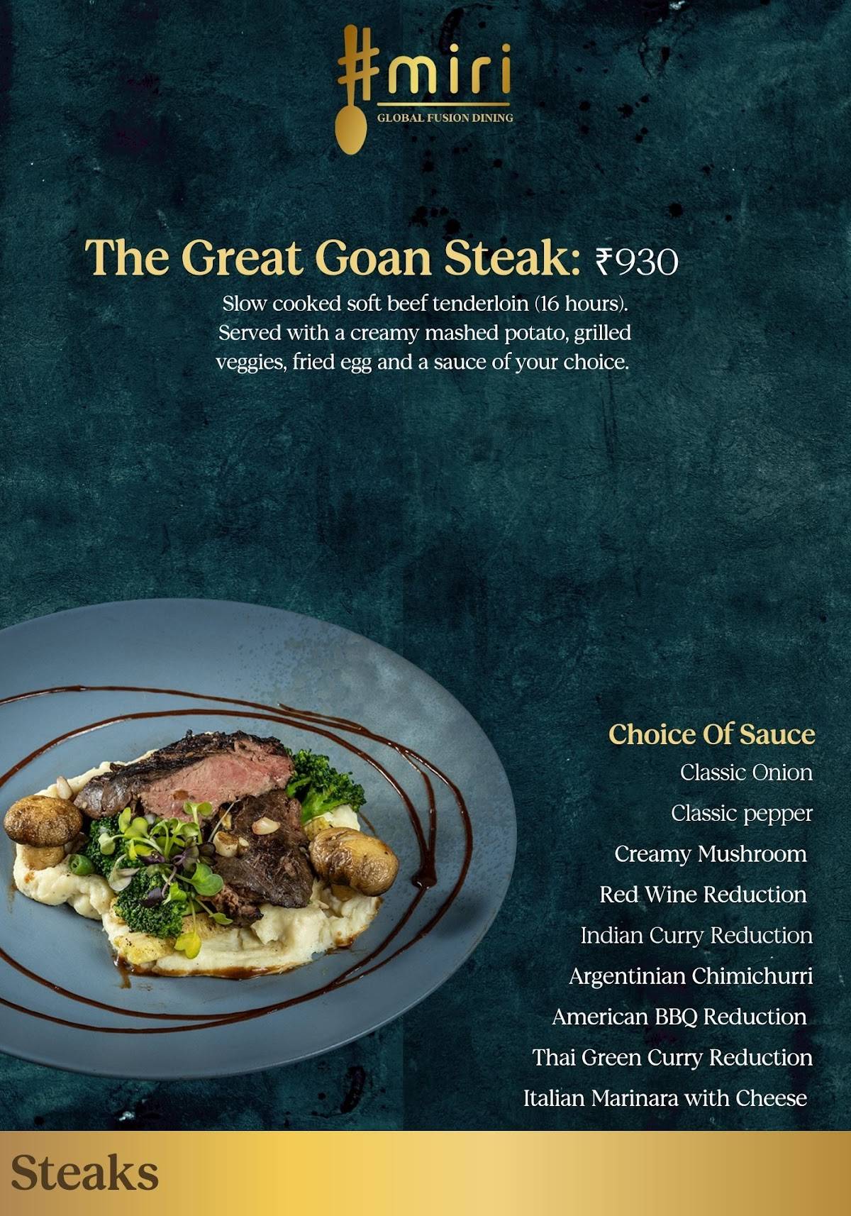 Miri Global Fusion Dining Miramar, Panjim menu