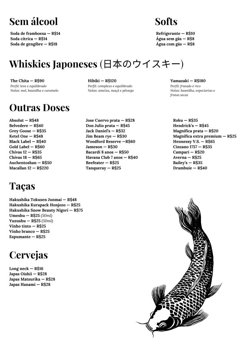 Mizu Izakaya cardápio